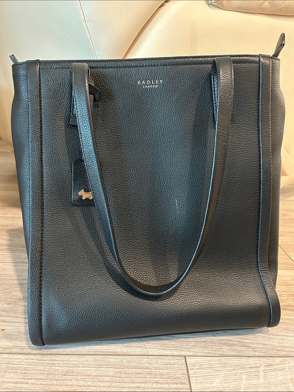 RADLEY LONDON Black Leather Tote with Gold Dog Charm